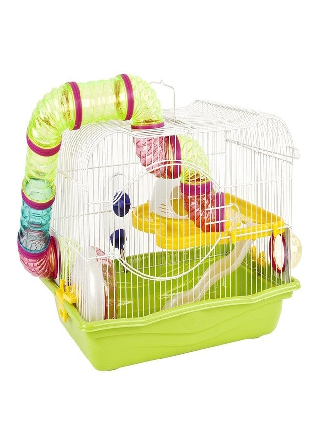 سايج سكوير بيت لعب/قفص للهامستر/القزم/الجرذ/الفأر - مع أرضية إضافية، وعجلة تمرين، وزجاجة ماء، ومخبأ، وصينية طعام - Image 1